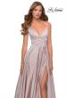 Picture of: Long Satin Dress with Side Slit and V Shaped Back in Mauve, Style: 28607, Detail Picture 8