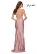 Picture of: Fitted Jersey Gown with Draped Neckline and Beaded Straps in Mauve, Style 29918, Back Picture