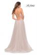 Picture of: Rhinestone Tulle Ballgown with Slit and Lace Up Back in Mauve, Back Picture