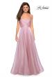 Picture of: Long Metallic Chiffon Dress with Ruching and V Back in Mauve, Style: 27616, Detail Picture 4