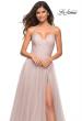 Picture of: Rhinestone Tulle Ballgown with Slit and Lace Up Back in Mauve, Detail Picture 4