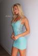 Picture of: Embellished Open-Back Ruched Mini Dress in Mermaid Green, Style 33928, Detail Picture 1