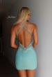 Picture of: Embellished Open-Back Ruched Mini Dress in Mermaid Green, Style 33928, Detail Picture 2