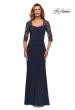 Picture of: Jersey Gown with Sheer Lace Sleeves and Ruching in Midnight Blue, Style: 28056, Detail Picture 1