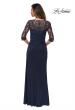Picture of: Jersey Gown with Sheer Lace Sleeves and Ruching in Midnight Blue, Style: 28056, Detail Picture 2
