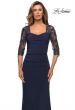 Picture of: Jersey Gown with Sheer Lace Sleeves and Ruching in Midnight Blue, Style: 28056, Detail Picture 5