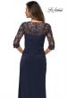 Picture of: Jersey Gown with Sheer Lace Sleeves and Ruching in Midnight Blue, Style: 28056, Detail Picture 6