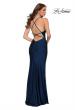 Picture of: Fitted Long Jersey Gown with Criss Cross Bodice in Midnight Blue, Style 29848, Detail Picture 9