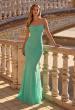 Picture of: Ruched Lace Fitted Gown with Strappy Open Back in Mint, Style: 33857, Main Picture