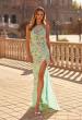Picture of: Floral Embroidered Halter Gown with High Slit and Open Lace-Up Back in Mint, Style: 33869, Main Picture