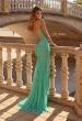 Picture of: Ruched Lace Fitted Gown with Strappy Open Back in Mint, Style: 33857, Back Picture