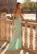 Picture of: Floral Embroidered Halter Gown with High Slit and Open Lace-Up Back in Mint, Style: 33869, Back Picture