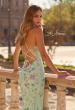 Picture of: Floral Embroidered Halter Gown with High Slit and Open Lace-Up Back in Mint, Style: 33869, Detail Picture 2