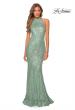 Picture of: Long Sequin Gown with High Neckline and Lace Back in Mint, Style: 28612, Detail Picture 4
