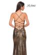 Picture of: Ruched Metallic Jersey Dress with Open Lace Up Back in Mocha , Style 32945, Detail Picture 14