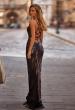 Picture of: Ruched Prom Dress with Metallic Lace and Fabric in Mocha , Style 33059, Back Picture