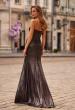 Picture of: Strapless Metallic Gown with Draped Bodice and High Slit in Mocha, Style: 33291, Back Picture