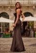 Picture of: Strapless Metallic Gown with Lace Trim and Lace-Up Back in Mocha, Style: 33418, Back Picture