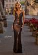 Picture of: Ruched Prom Dress with Metallic Lace and Fabric in Mocha , Style 33059, Detail Picture 1