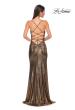 Picture of: Ruched Metallic Jersey Dress with Open Lace Up Back in Mocha , Style 32945, Detail Picture 6