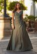 Picture of: Off-the-Shoulder Stretch Taffeta A-Line Gown in Moss Green, Style: 33446, Main Picture