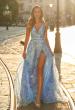 Picture of: Floral Print A-Line Gown with Slit and V-Neckline in Multi, Style: 33502, Main Picture