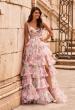 Picture of: Floral Ruffle Tiered Gown with Slit and Spaghetti Straps in Multi, Style: 33740, Main Picture