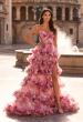 Picture of: Strapless Tiered Floral Ruffle Gown with High Slit in Multi, Style: 33842, Main Picture