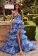 Picture of: Strapless Layered Ruffle Gown with High Slit in Multi, Style: 33855, Main Picture