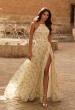 Picture of: Floral Lace A-Line Gown with High Slit and Lace-Up Back in Multi, Style: 33865, Main Picture