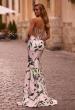 Picture of: Floral Print Stretch Jersey Dress with Sheer Corset Back in Multi , Style: 32752, Back Picture