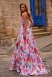 Picture of: Floral A-Line Chiffon Gown with Ruched Bodice and High Slit in Multi, Style: 33487, Back Picture