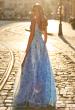 Picture of: Floral Print A-Line Gown with Slit and V-Neckline in Multi, Style: 33502, Back Picture