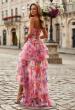 Picture of: Strapless Tiered Ruffle Gown with Floral Print in Multi, Style: 33555, Back Picture