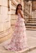 Picture of: Floral Ruffle Tiered Gown with Slit and Spaghetti Straps in Multi, Style: 33740, Back Picture