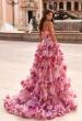 Picture of: Strapless Tiered Floral Ruffle Gown with High Slit in Multi, Style: 33842, Back Picture