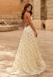 Picture of: Floral Lace A-Line Gown with High Slit and Lace-Up Back in Multi, Style: 33865, Back Picture