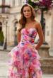 Picture of: Strapless Tiered Ruffle Gown with Floral Print in Multi, Style: 33555, Detail Picture 1