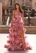 Picture of: Strapless Tiered Floral Ruffle Gown with High Slit in Multi, Style: 33842, Detail Picture 1