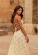 Picture of: Floral Lace A-Line Gown with High Slit and Lace-Up Back in Multi, Style: 33865, Detail Picture 2