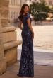 Picture of: Long Beaded Lace Dress with Sheer Neckline, Style: 29961, Back Picture