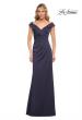 Picture of: Satin Floor Length Gown with Ruched Detailing in Navy, Style: 26523, Detail Picture 1