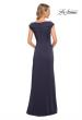 Picture of: Satin Floor Length Gown with Ruched Detailing in Navy, Style: 26523, Detail Picture 2