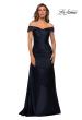 Picture of: Off the Shoulder Satin Evening Dress with Pleating in Navy, Style: 28103, Detail Picture 2