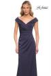 Picture of: Satin Floor Length Gown with Ruched Detailing in Navy, Style: 26523, Detail Picture 7