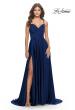 Picture of: Luxury Satin Gown with Criss Cross Bodice in Navy, Style: 31233, Detail Picture 1