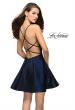 Picture of: Fit and Flare Satin Short Dress with Deep Neckline in Navy, Style: 26659, Back Picture