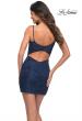Picture of: V Neck Short Stretch Lace Dress with Keyhole Back in Navy, Back Picture