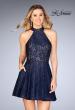 Picture of: Short Halter Top Dress with Scallop Keyhole Back in Navy, Style: 25099, Detail Picture 1