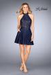 Picture of: Short Halter Top Dress with Scallop Keyhole Back in Navy, Style: 25099, Detail Picture 4